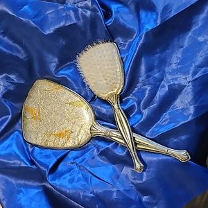 Vanity Set 2 Vintage Silvertone Hairbrush & Hand Mirror